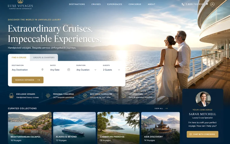 Luxury Cruise Marketplace inspired cruise booking app preview