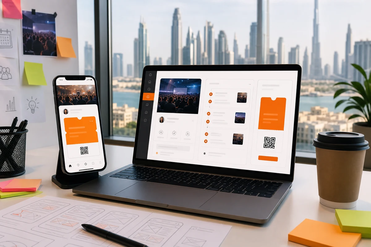 Event management app product idea with ticketing dashboard and Dubai business setting