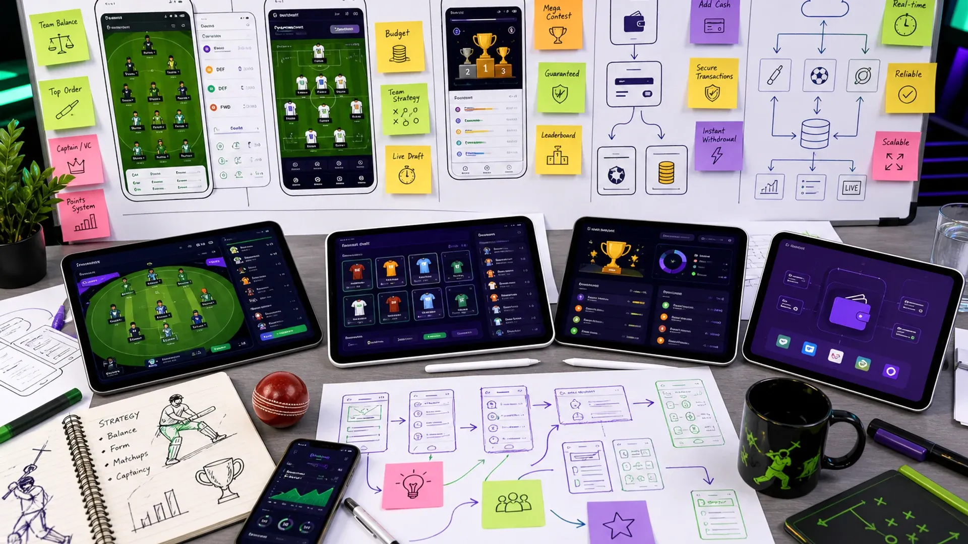 Fantasy sports app concept with contest engines wallet systems and gaming ecosystem planning