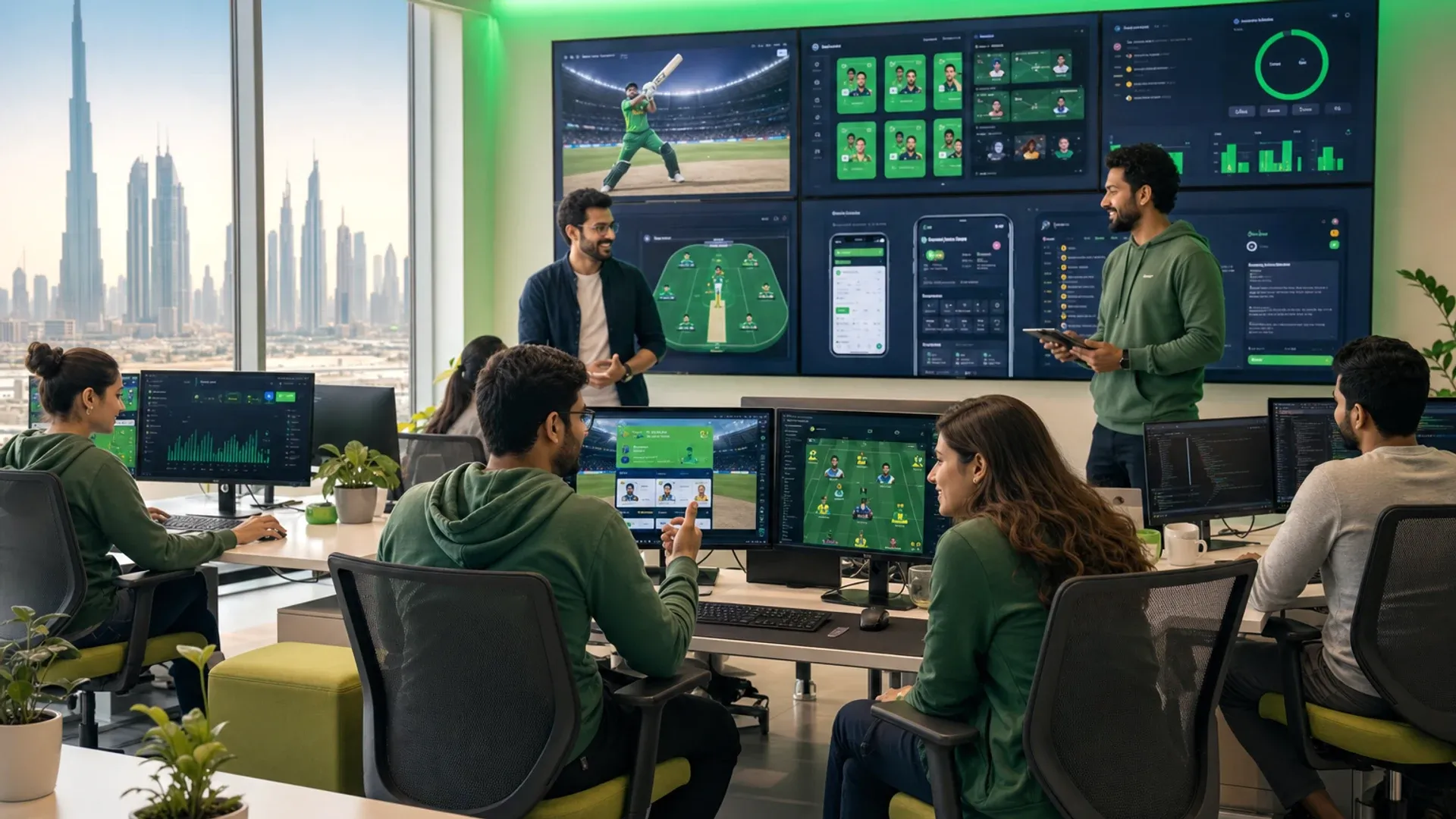 Dubai fantasy sports development team collaborating on gaming platform with contest management and live scoring
