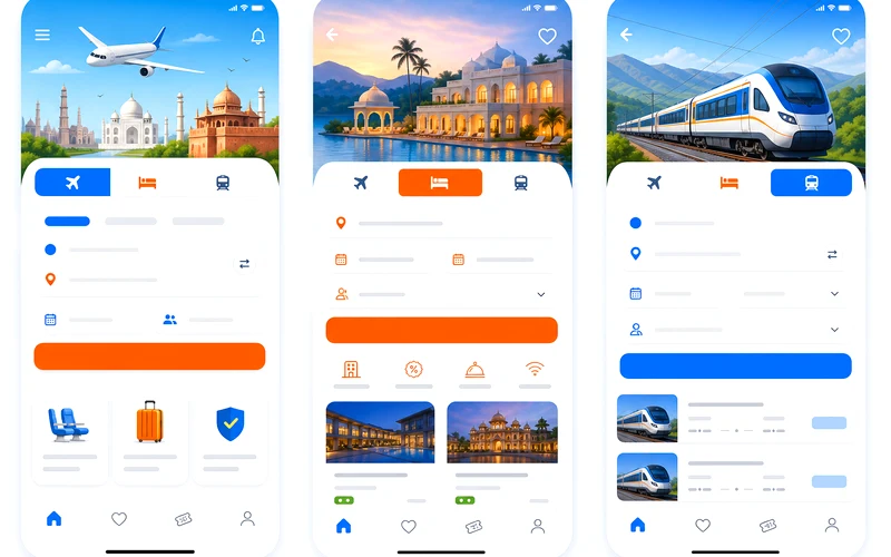 MakeMyTrip inspired flight booking app preview