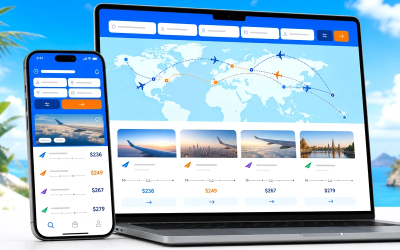 Skyscanner inspired flight booking app preview