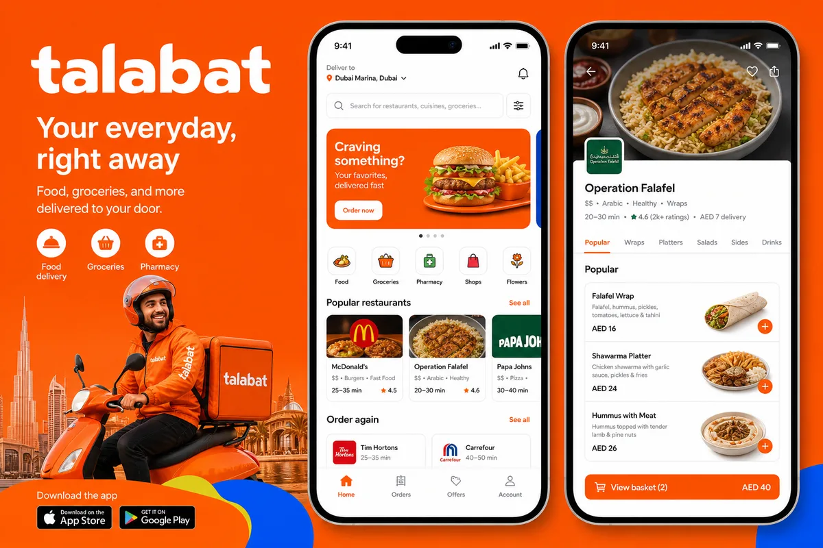 Talabat inspired food delivery app preview