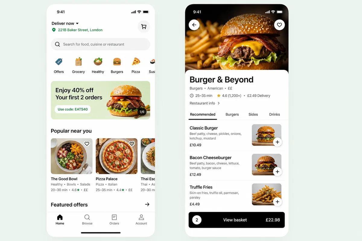 Uber Eats inspired food delivery app preview