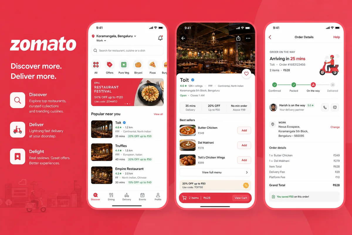 Zomato inspired food delivery app preview