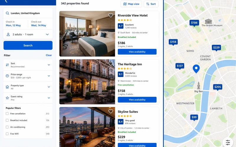 Booking.com inspired hotel booking app preview