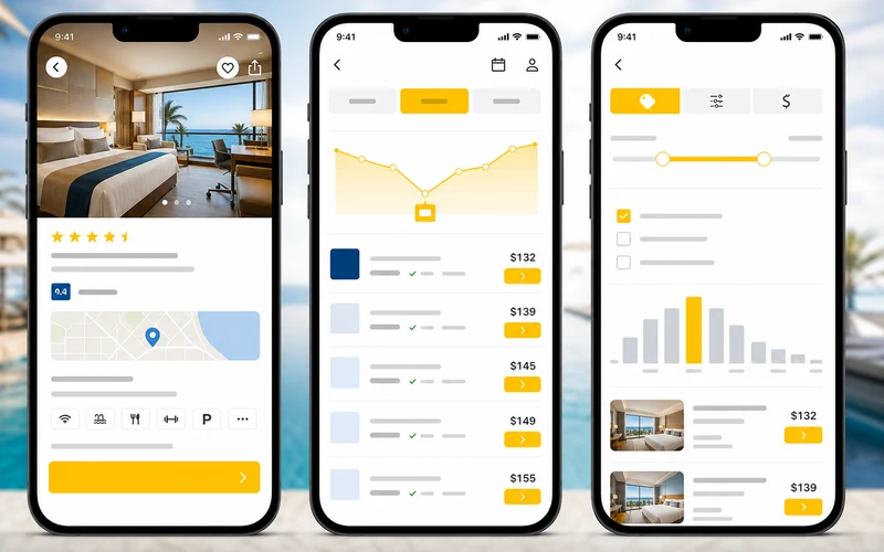 Trivago inspired hotel booking app preview