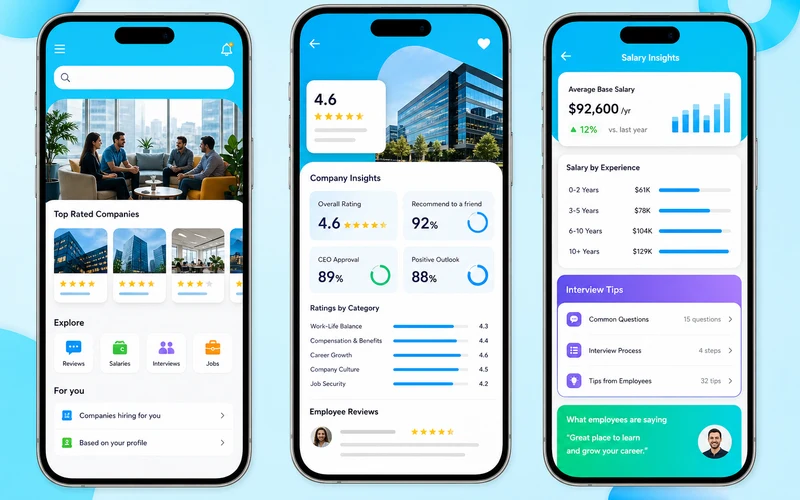 Glassdoor inspired job portal app preview