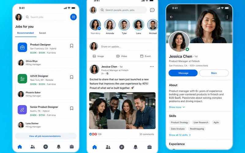 LinkedIn Jobs inspired job portal app preview