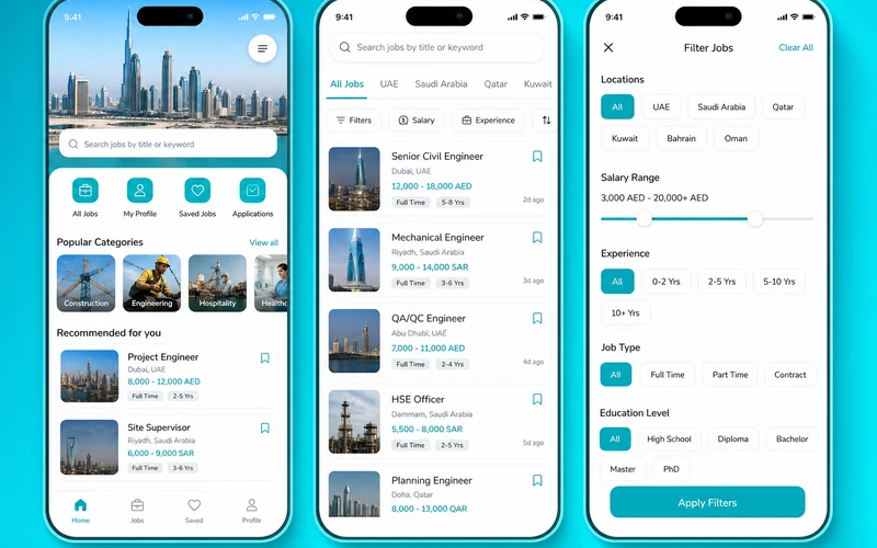 Naukrigulf inspired job portal app preview