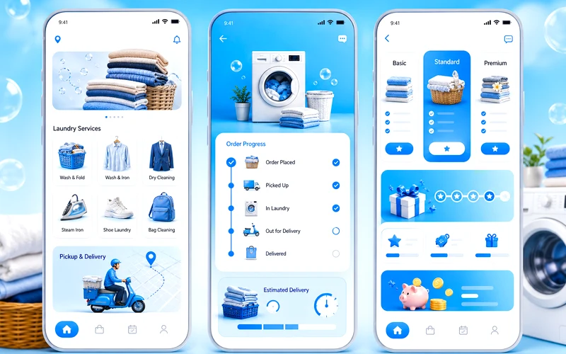 JustClean inspired laundry app preview