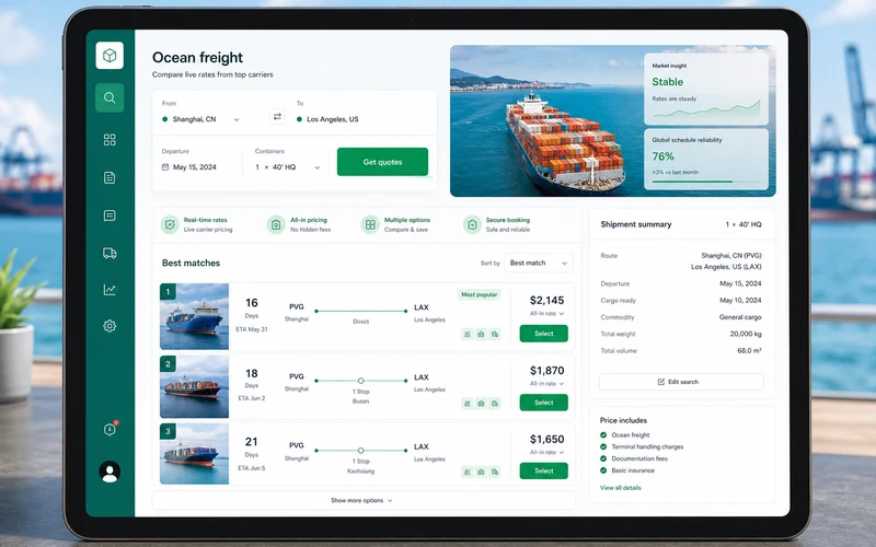 Freightos inspired logistics software app preview