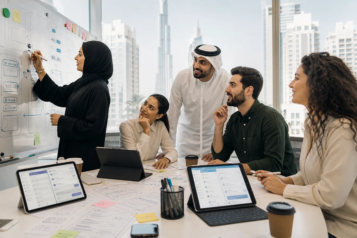 Messaging app product idea with real-time chat dashboard and Dubai business setting