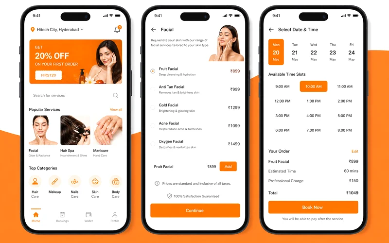 Urban Company inspired salon app preview