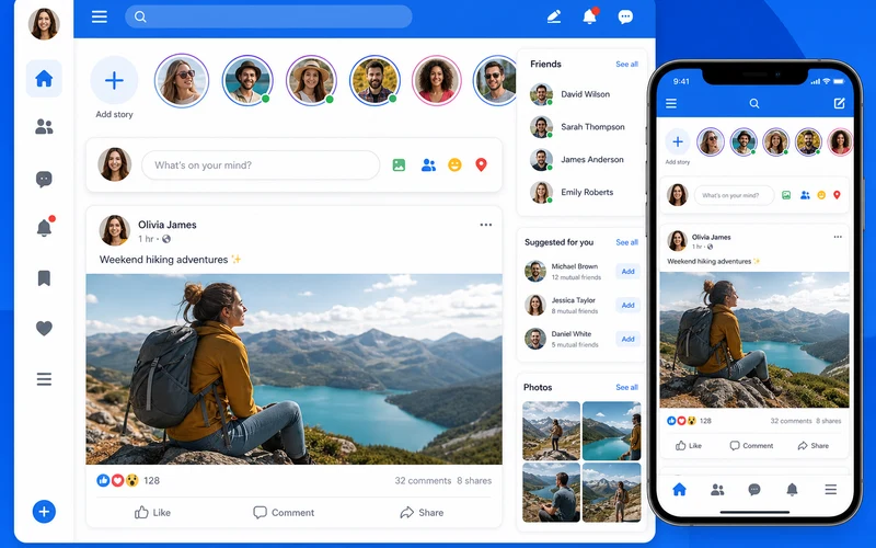 Facebook inspired social media app preview