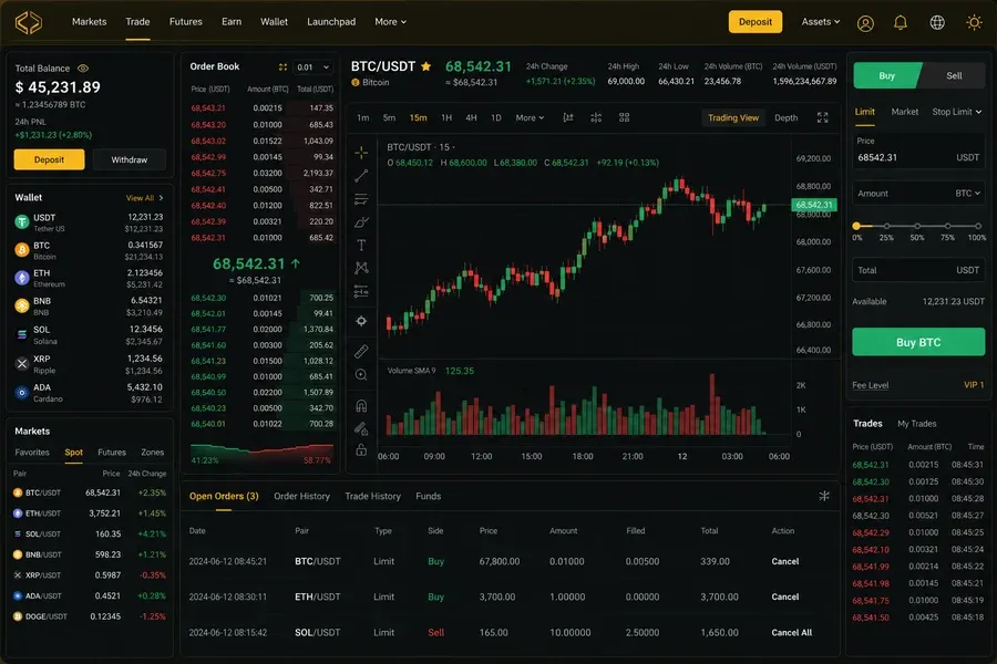 Binance inspired trading software app preview