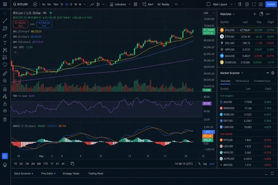 TradingView inspired trading software app preview