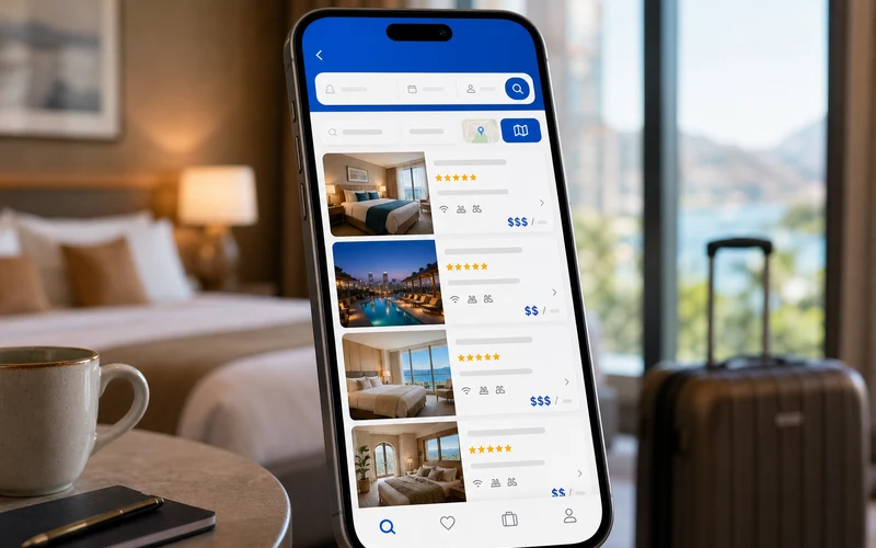 Booking.com inspired travel app preview