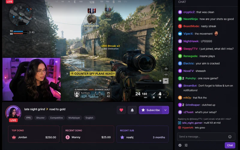 Twitch inspired video streaming app preview