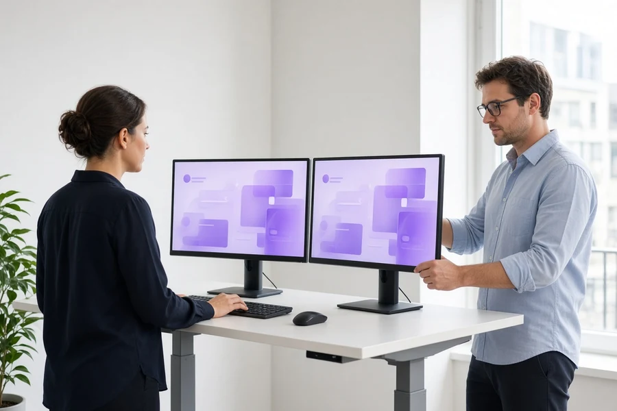 Team building custom visitor management software in a bright office