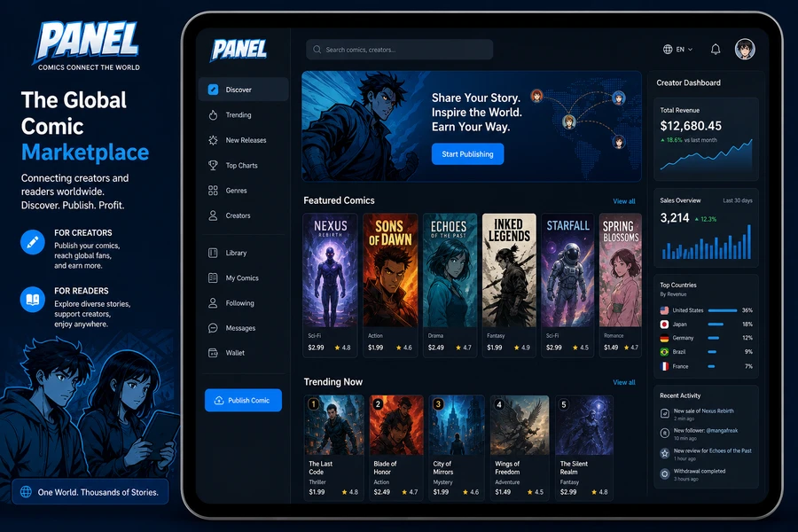 GlobalComix inspired web comic app preview