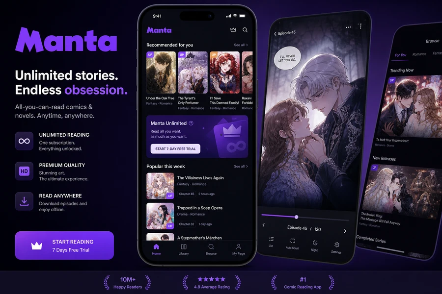 Manta inspired web comic app preview
