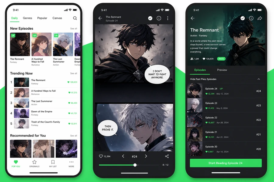 WEBTOON inspired web comic app preview