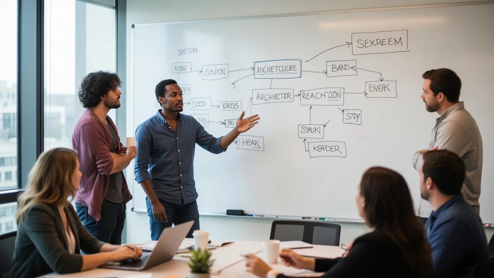Developers reviewing product roadmap in Dubai office