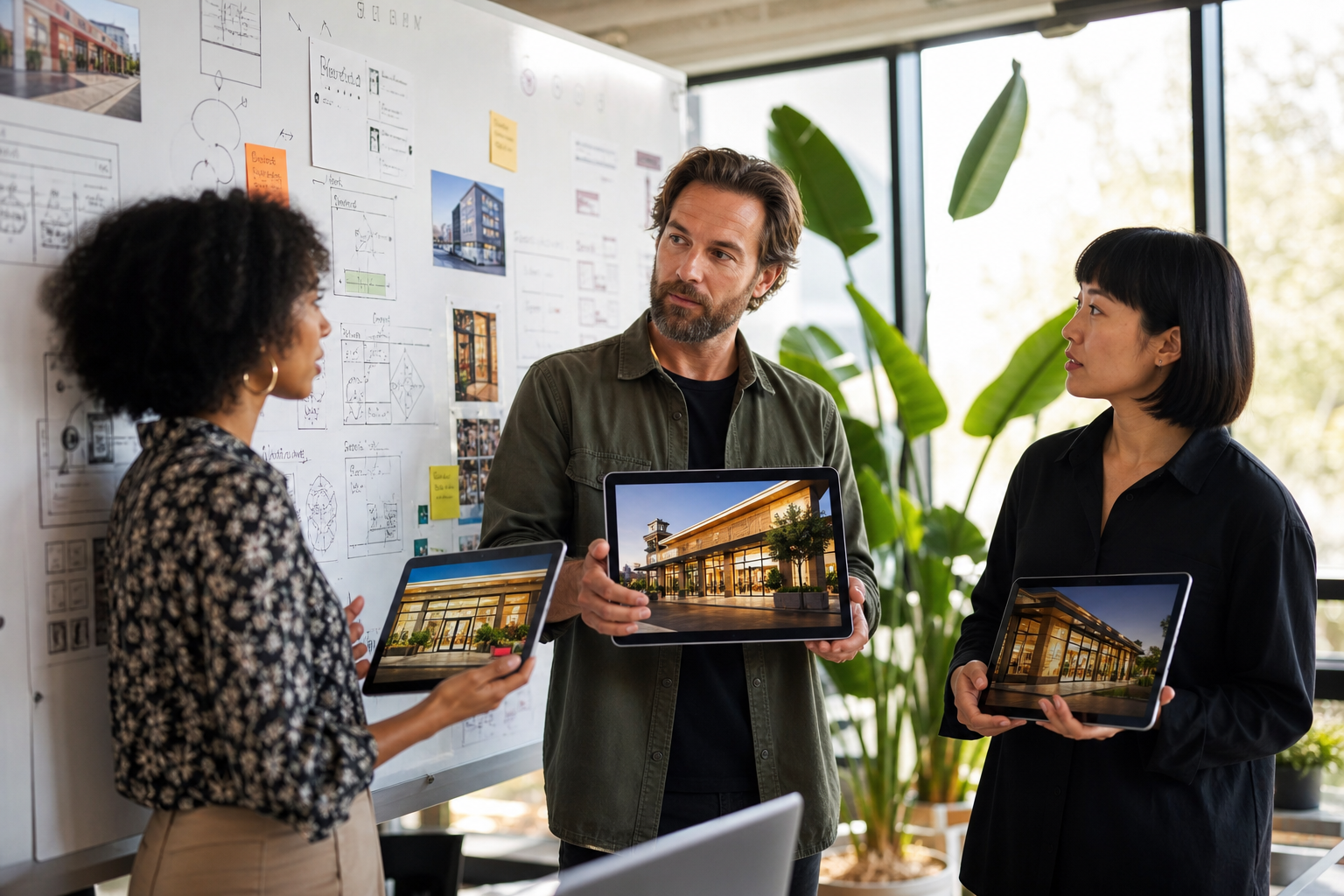 Designers and engineers planning a customer shopping journey