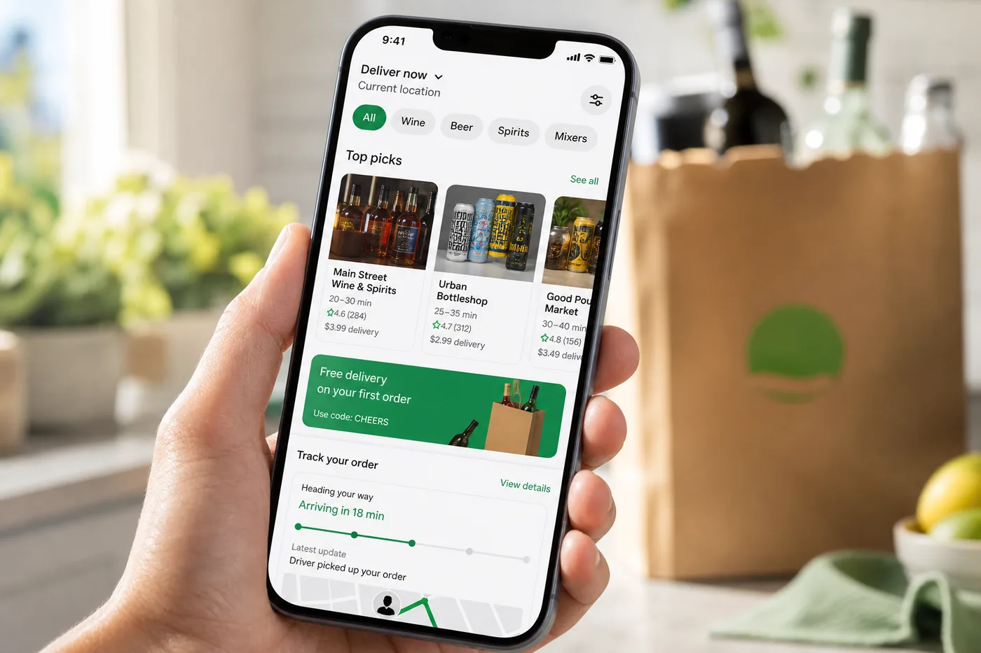 Uber Eats inspired alcohol-delivery app preview