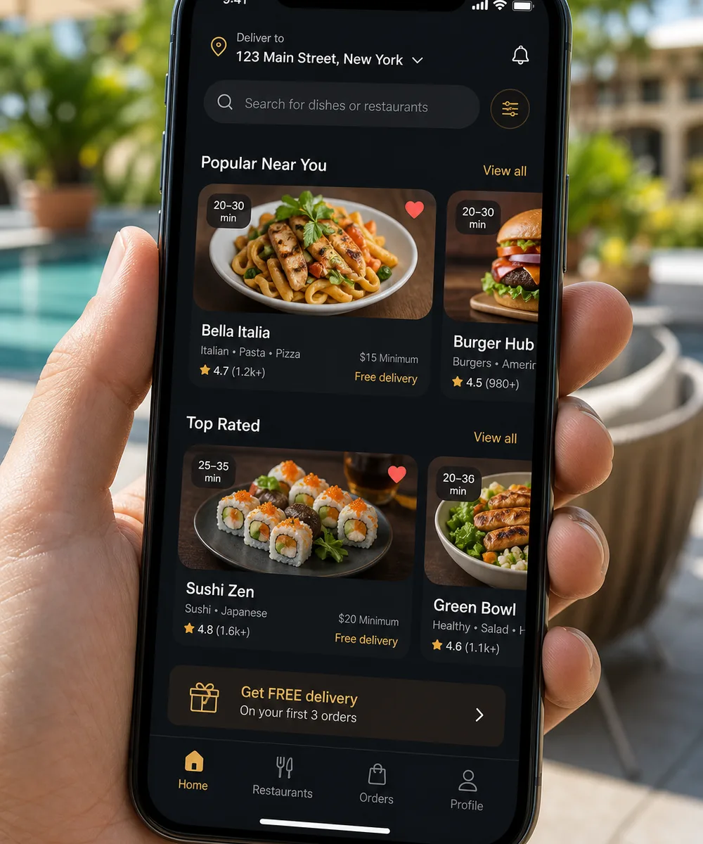 Uber Eats inspired food delivery app preview