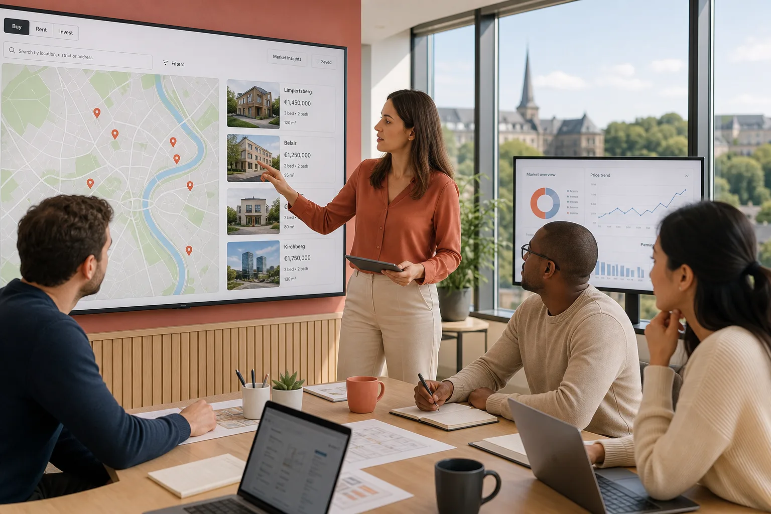 Real estate technology experts planning a property application for Luxembourg businesses