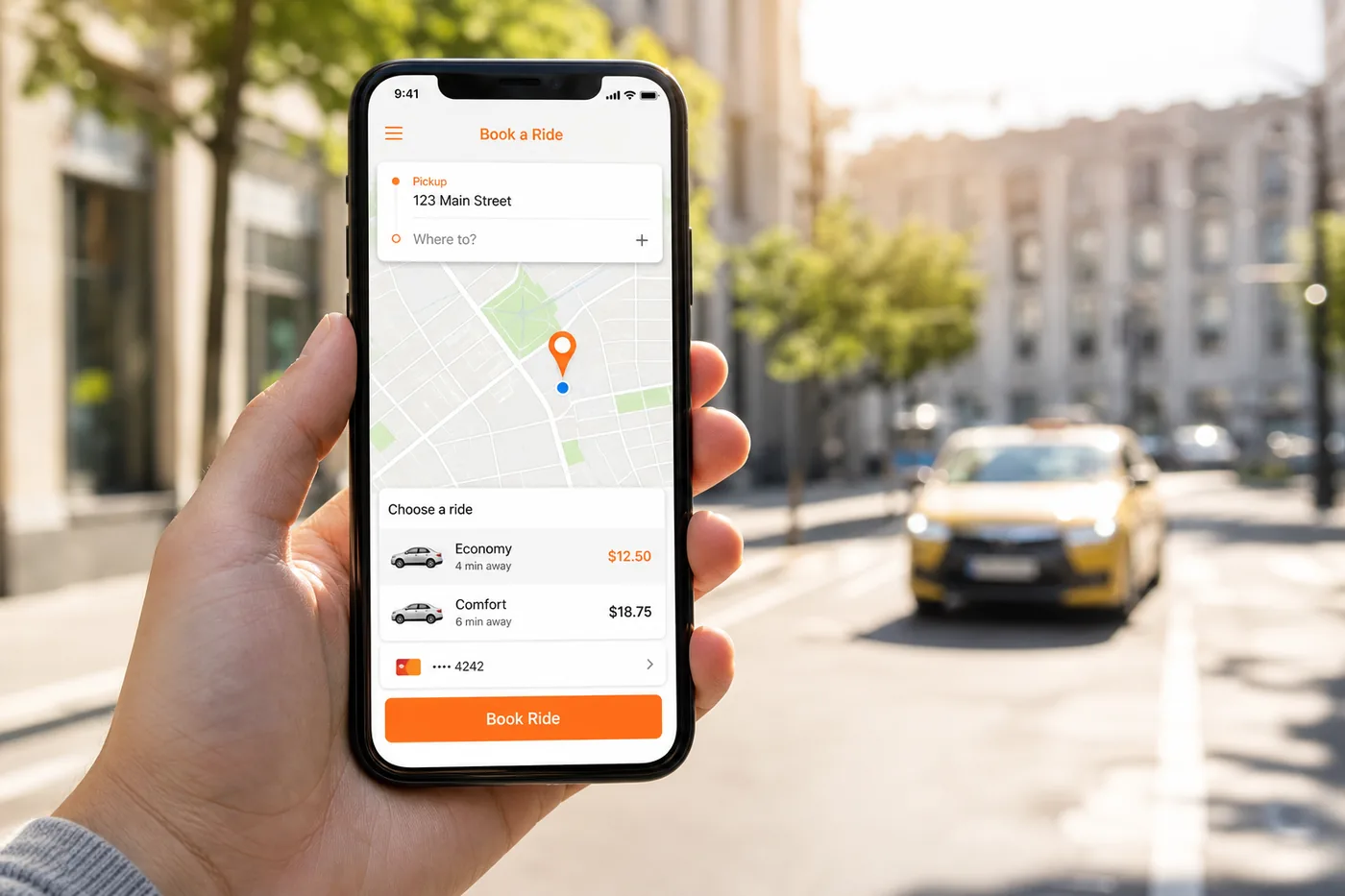 Rider taxi booking application with instant booking and live trip tracking