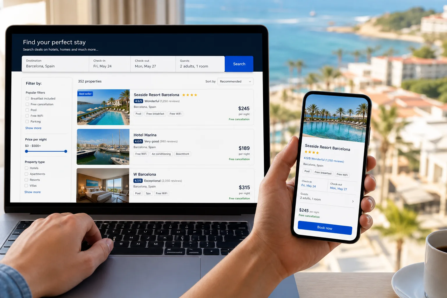 Booking.com inspired travel app preview