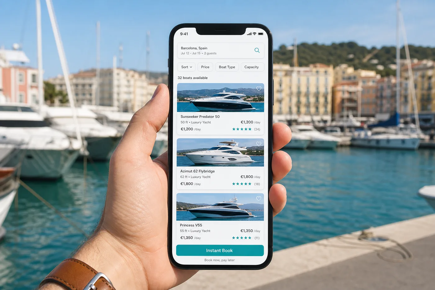 GetMyBoat inspired yacht rental app preview