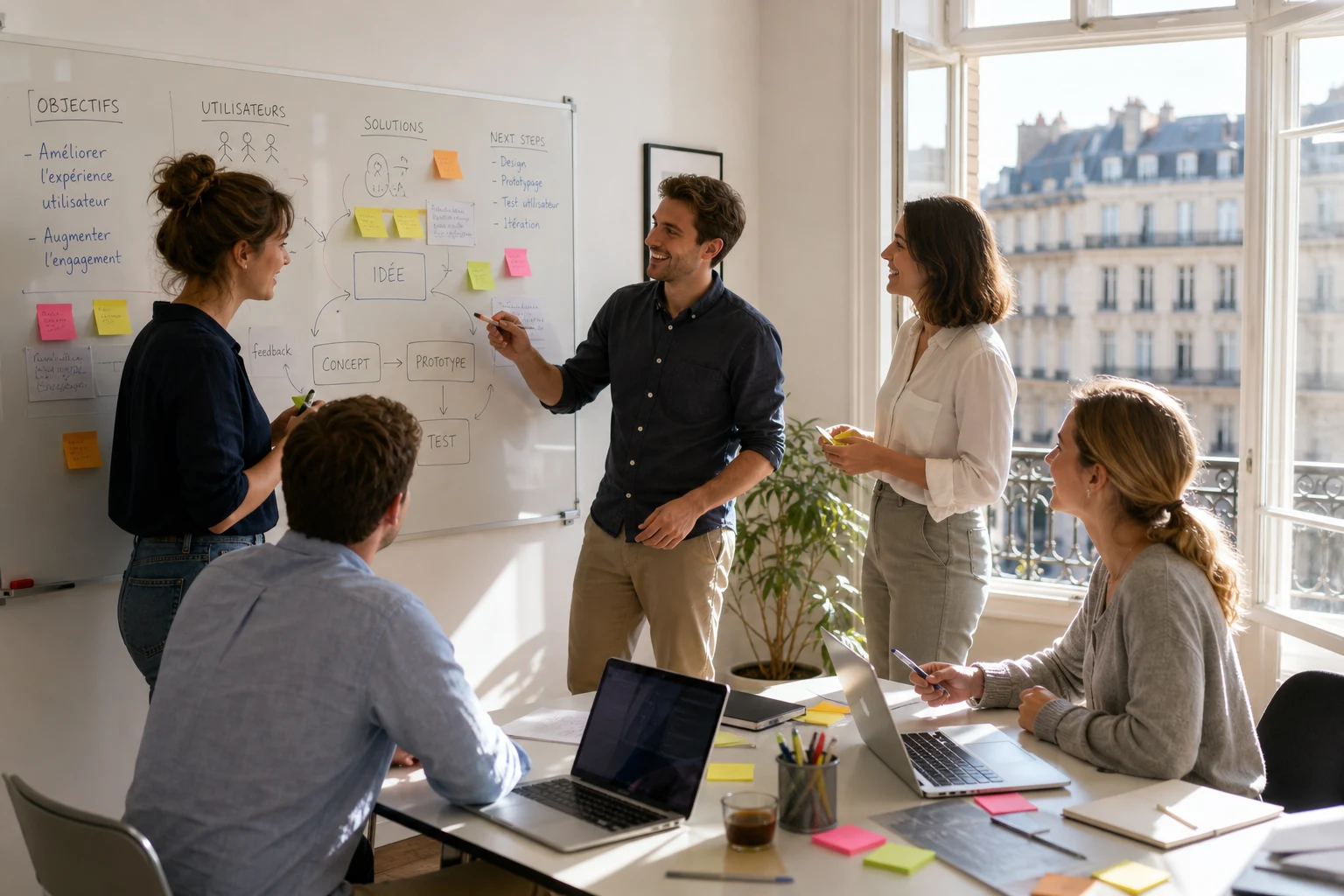 Developers reviewing product roadmap in Luxembourg office