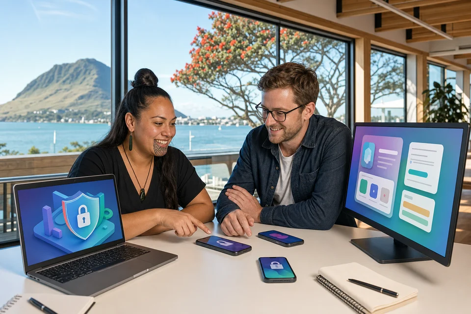 Tauranga engineers reviewing mobile app security patches and store updates