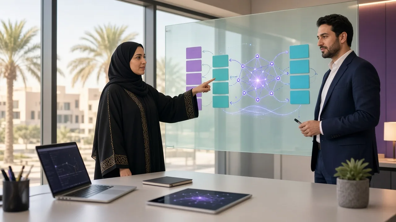 Business leaders planning an AI application roadmap with a consultant