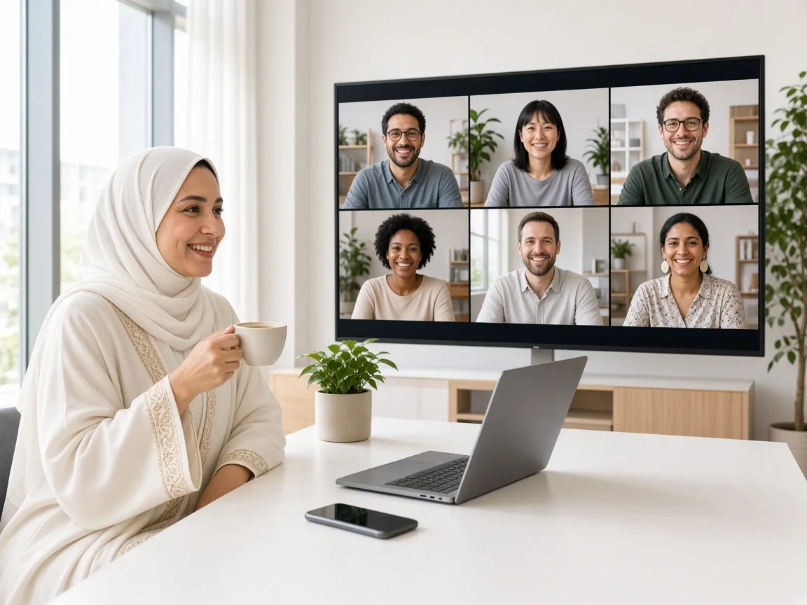 Qatari business owner on a video call with a remote dedicated mobile development team