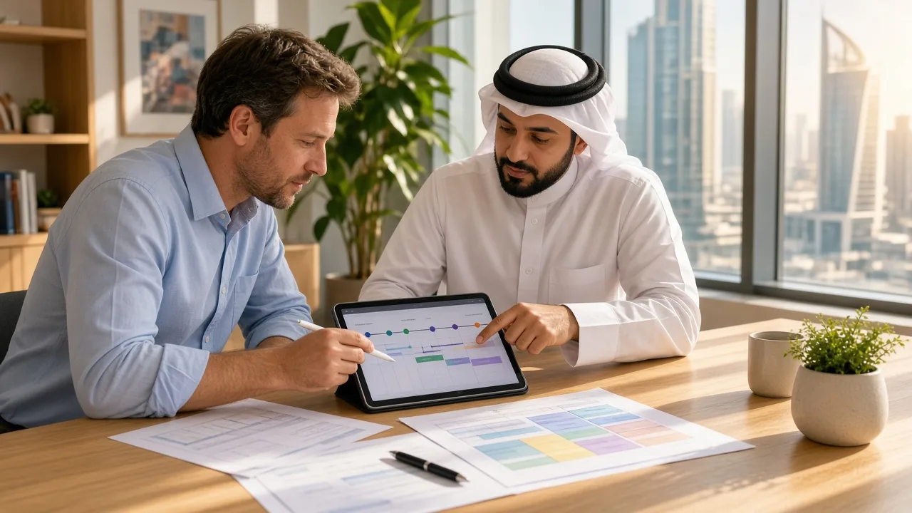 ERP consultant and operations manager planning an implementation roadmap in Qatar