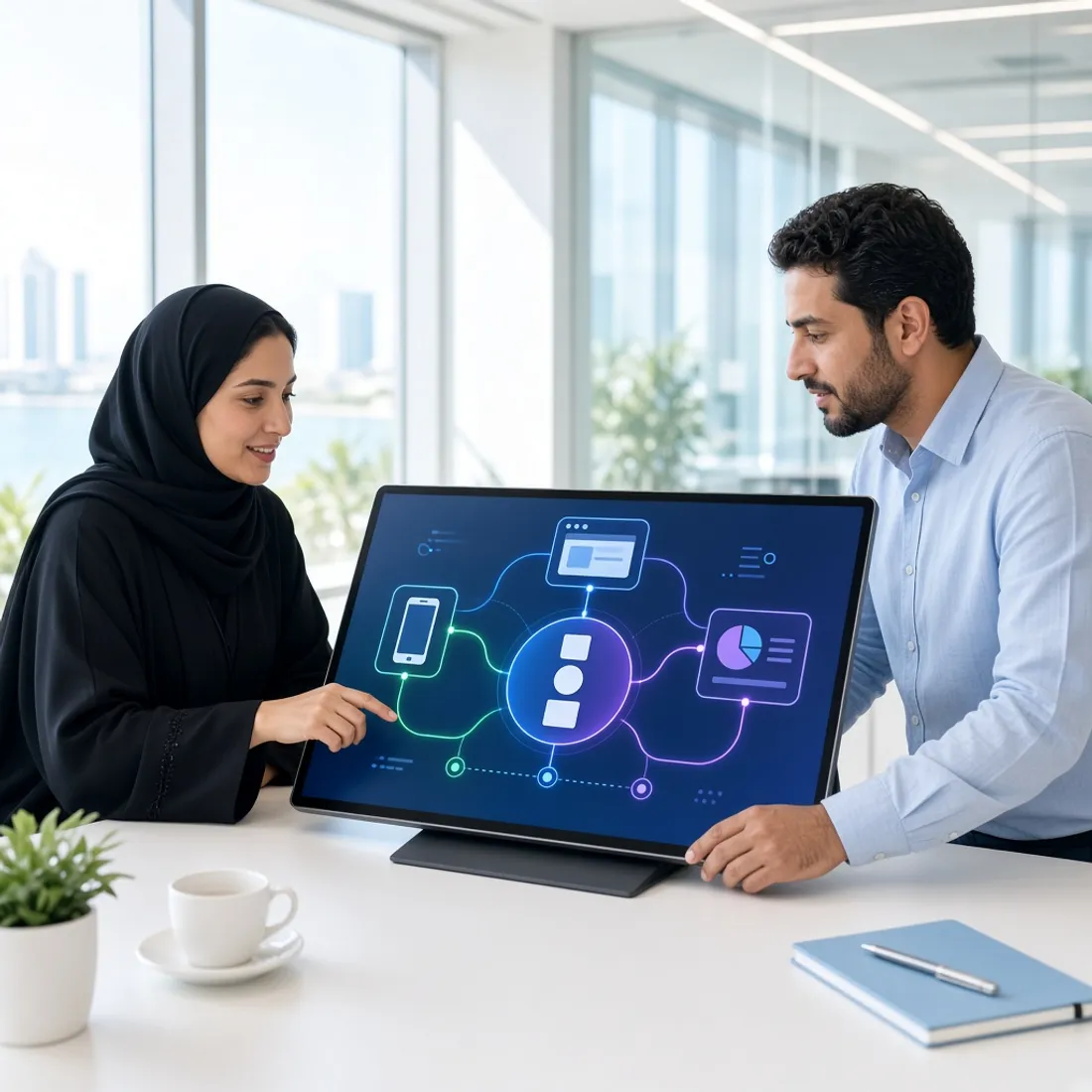 Business leader and solution architect planning a digital product in Qatar