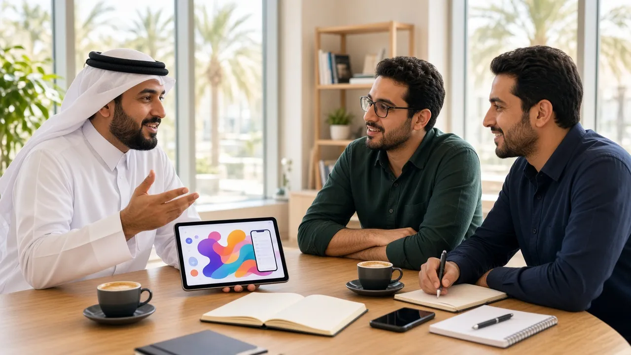 Qatar business owner discussing a digital product idea with developers
