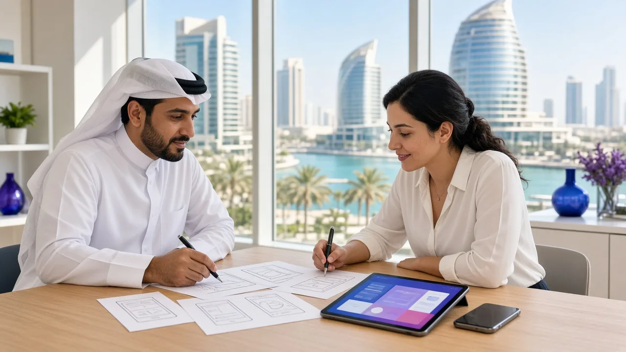 Business owner discussing an iPhone app idea with a product consultant
