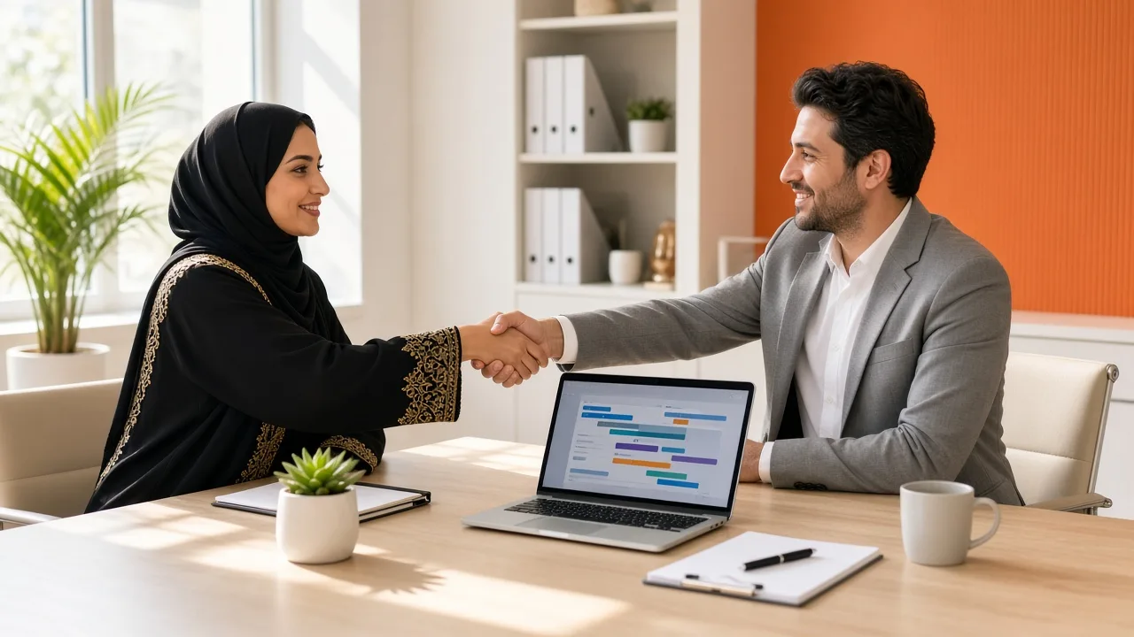 Executive and IT consultant agreeing on a technology roadmap