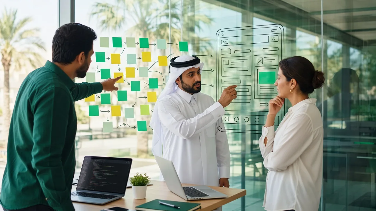 Software team mapping a business workflow into an application plan