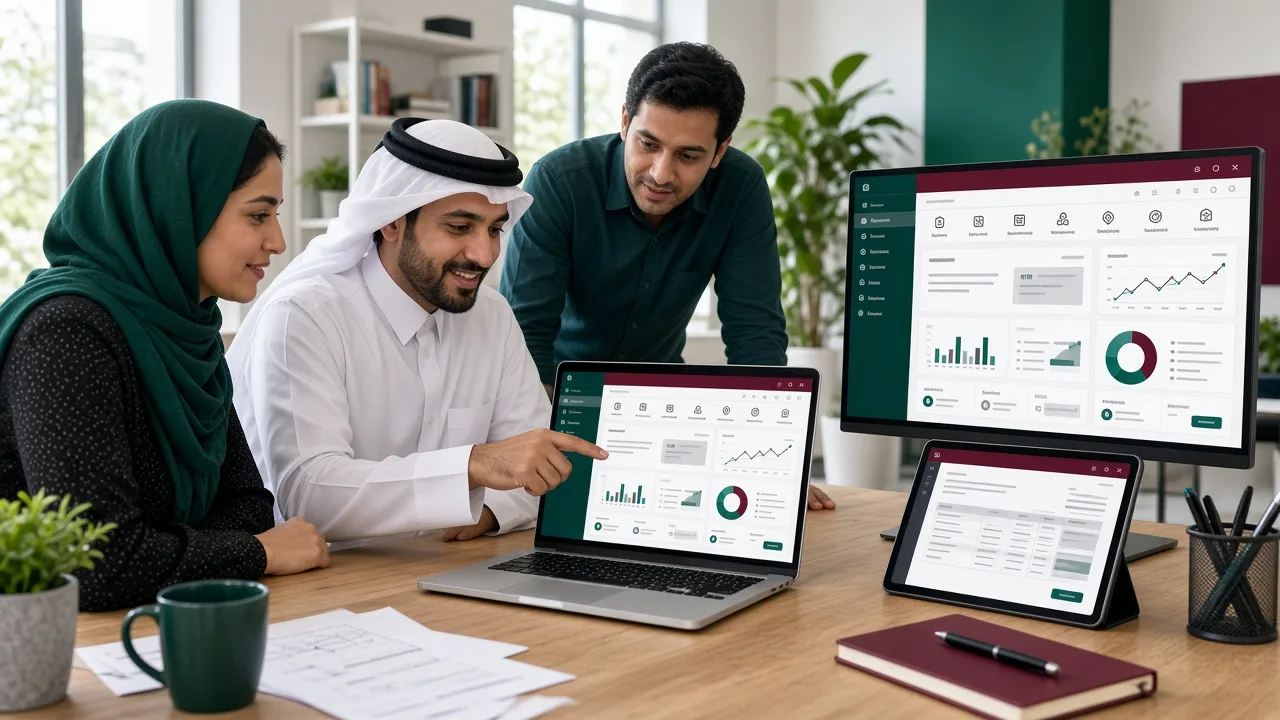 Product team testing an Arabic right to left interface alongside the English version
