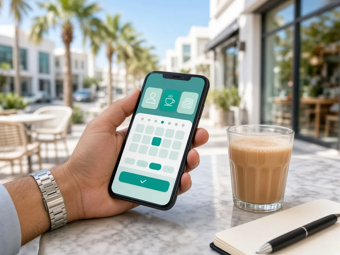 Appointment booking mobile application showing available services, scheduling calendars, and reservation confirmation screens