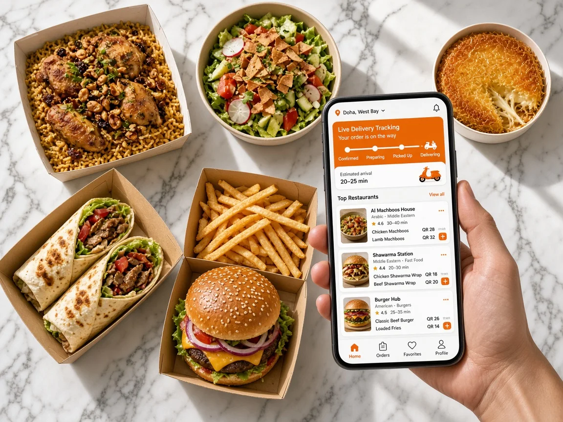 Multi restaurant food ordering application showing menus, restaurant listings, and delivery tracking screens