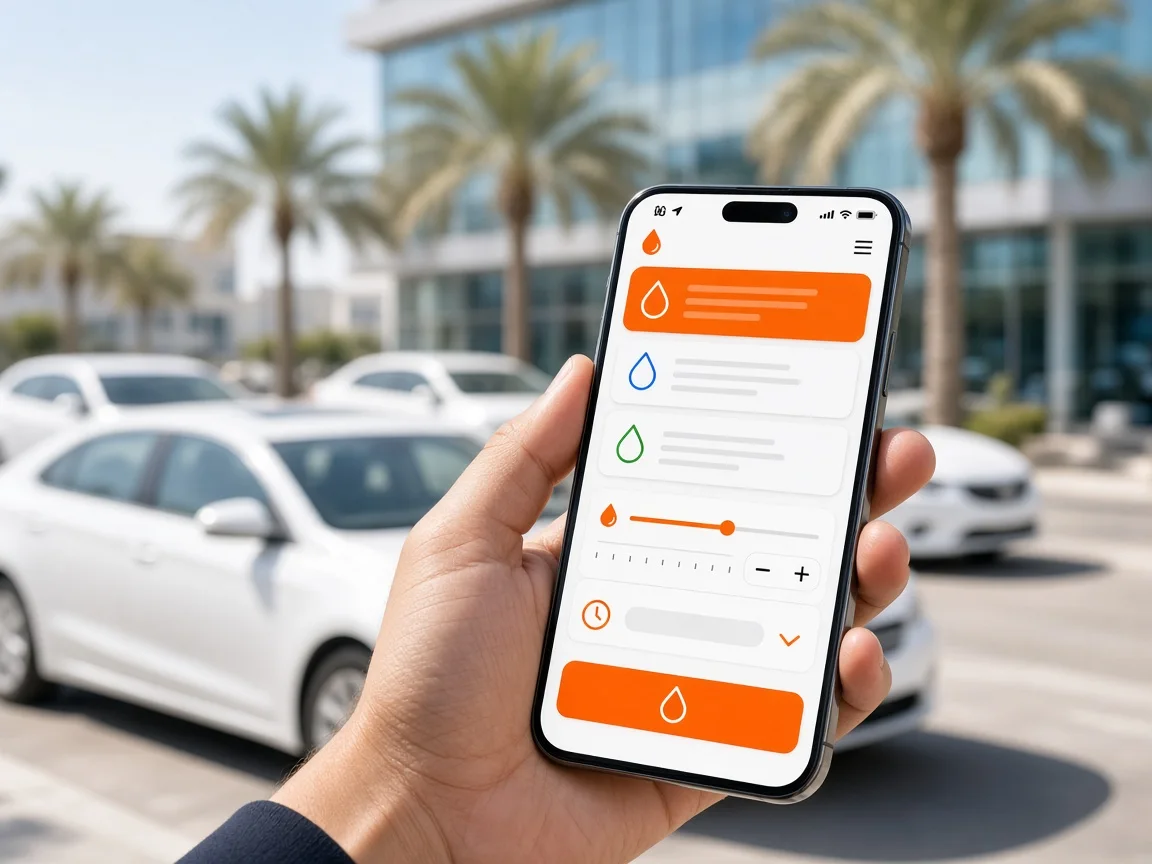 Fuel delivery mobile application displaying fuel options, order quantities, and delivery scheduling screens