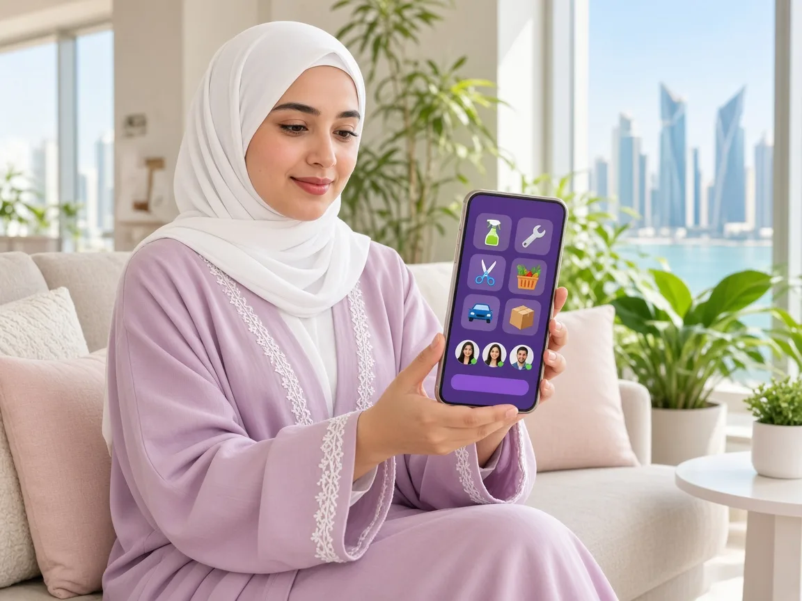 On demand mobile application displaying service categories, provider availability, and booking options